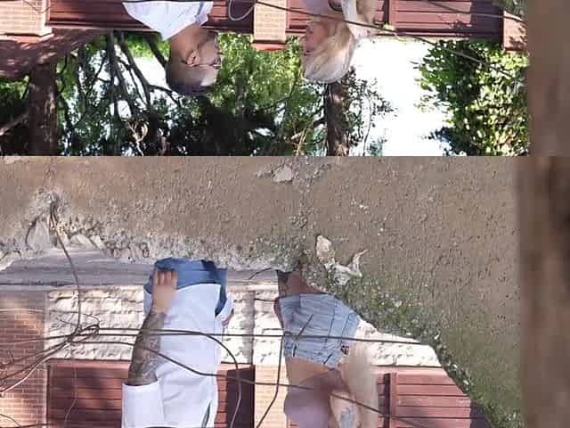 Street Pickup Golden-haired Got Facial Leaking By Random Wall
