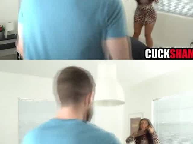 Large booty wife shames cuckold hubby & bangs a stranger