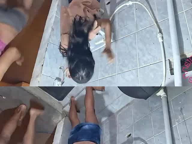 Giving her booty in the bath whilst her ally is next to her awaiting for anything to end