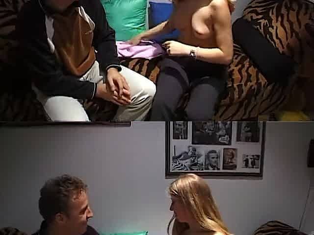 Blond teen masturbating for her boyfriend and blowing him after