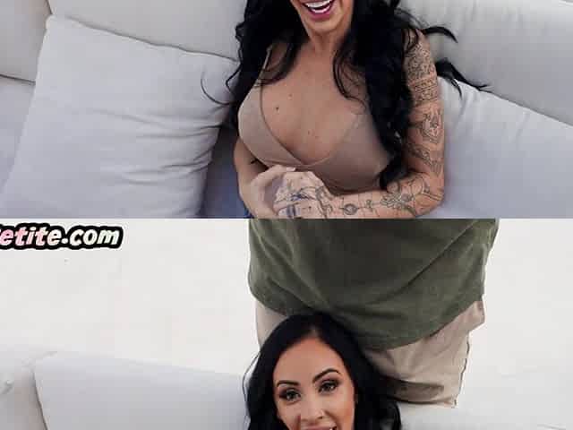 Petite ink bitch spreading legs at pool
