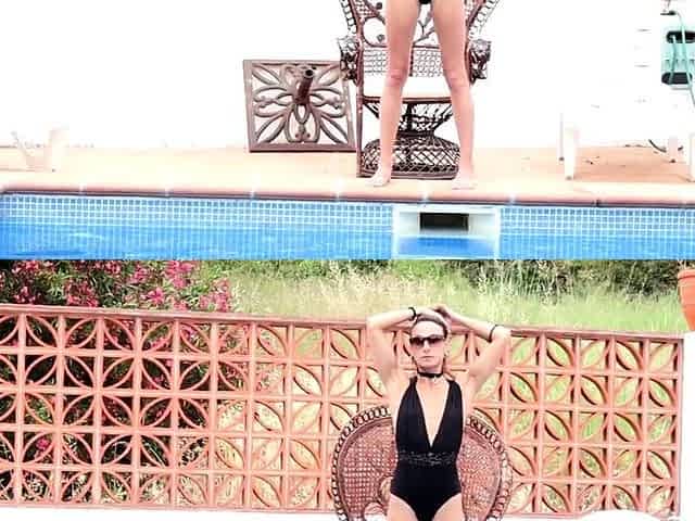 Small-Titted Brunette Amateur Blowjob by the Pool