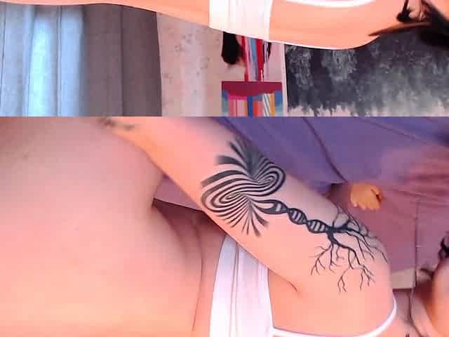 Small titted brunette teen fingering on the bed
