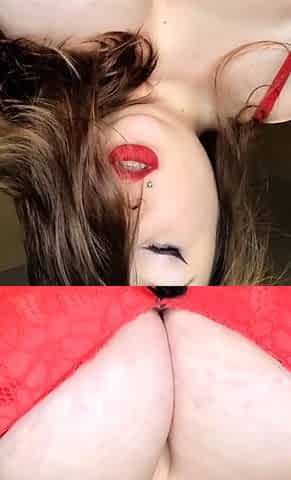 Busty curly brunette with big boobs fucks on couch