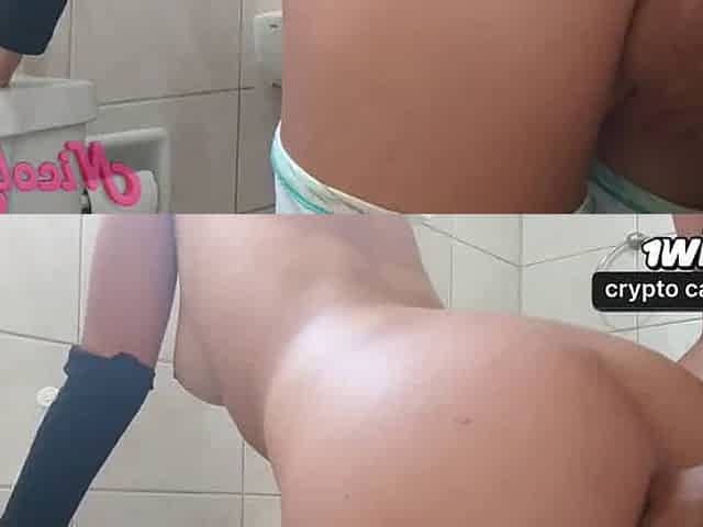 Step-sister secretly pounded in the bathroom and took two money-shots in her pussy