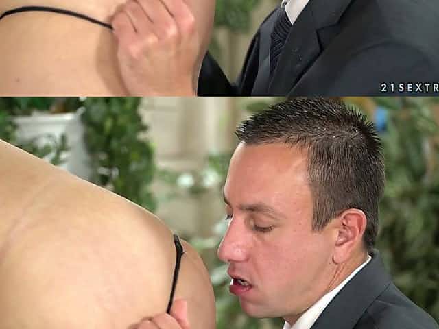 Whorish old housewife Viola Jones is sucking a dick of one young dude