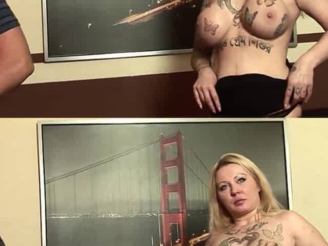 German Slut Gets Her Massive Tattooed Tits Covered in Cum