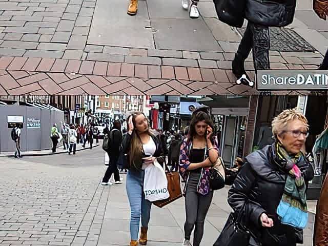 Candid blonde teen with sexy curves in jeans