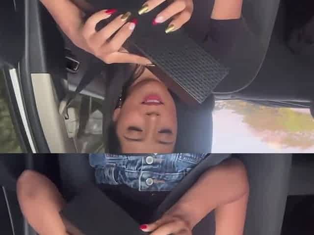 Hot latina girl gets horny during her ride home and starts pleasing her pussy with a vibrator until she squirts from overwhelmin