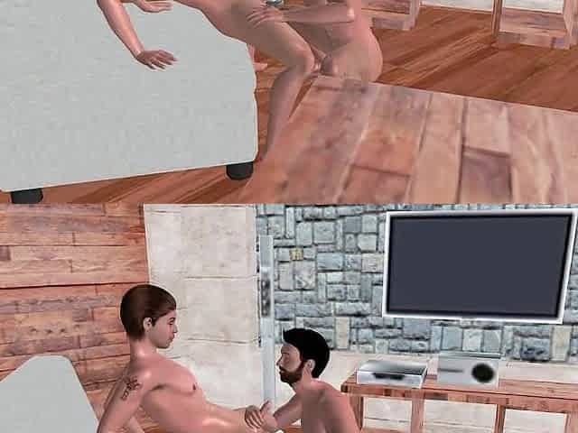 Animated CG Homo Porn - Guy Receiving Tugjob on Sofa Until Cum on Face