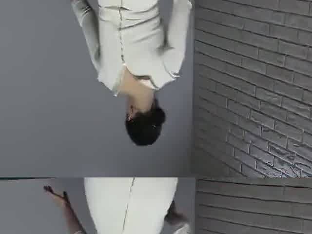 The Elegant Wanilianna Wears White Nylon Stockings, A Long White Dress With Her Black Hair Up