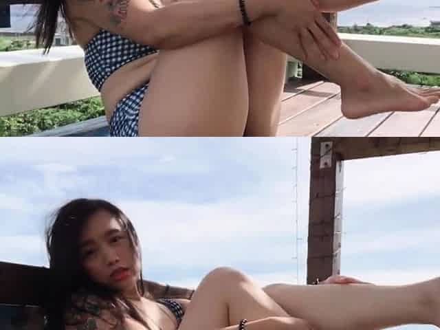 Long-Legged Beauty Shows Off by the Seaside
