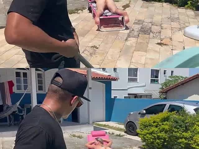 Pool attendant screws the sexy golden-haired boss.
