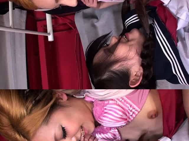 Busty Asian lesbians licking and fingering one another