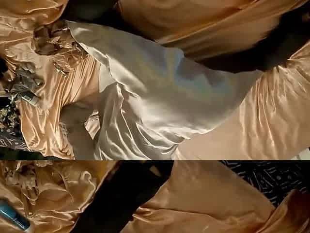 1884 - Amateur Slut, Zebra Satin Corset, White Satin Panties, Black Leather Pants, Ass Licking, Rimming