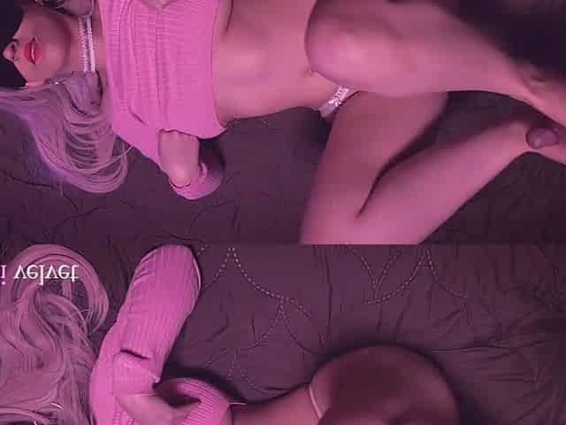 Erotic and ardent missionary sex below the enormous pink light of Valentine's Day