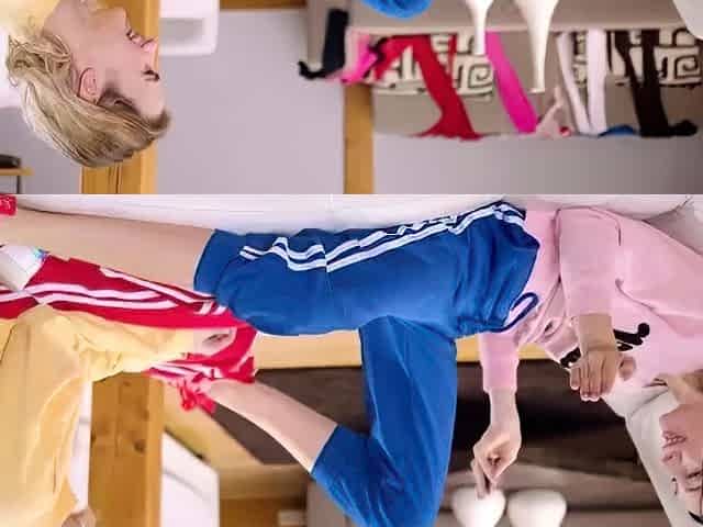 Blonde brunette lesbians play with sextoys