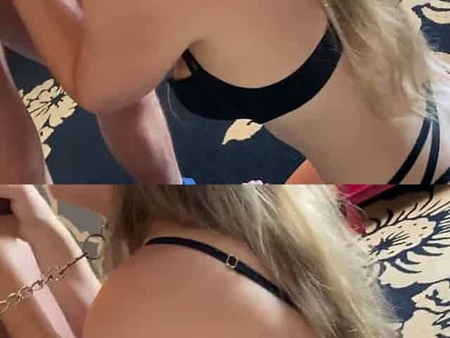 Hot Girl Leashed, Worships Bull's Big Cock at the Door