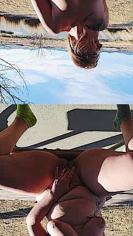 Golden-haired mother i'd like to fuck playing with her cunt and squirting on a park bench
