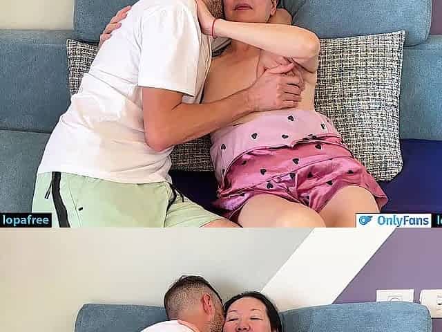 Aged Oriental mother I'd like to fuck discloses her pretty natural boobs, sexy fondles and kisses