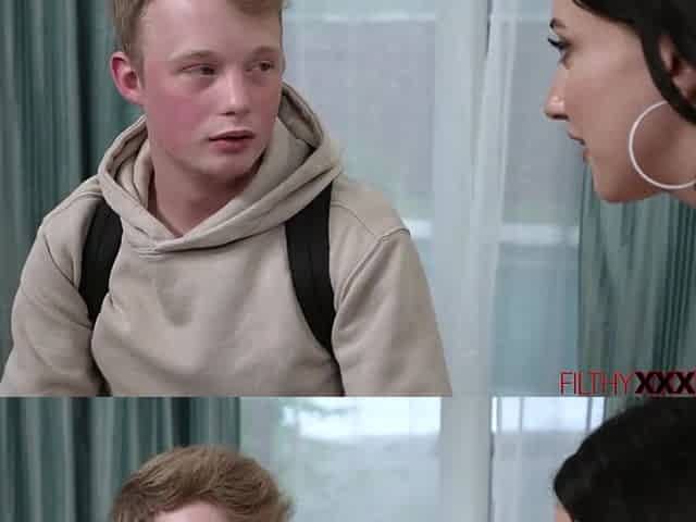 Stepmom fucking teen 18+ stepson and letting him cum inside her