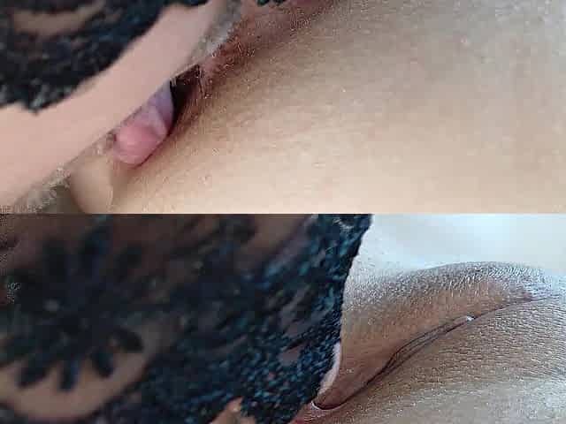 Closeup: Wife gets drilled in the booty with tongue