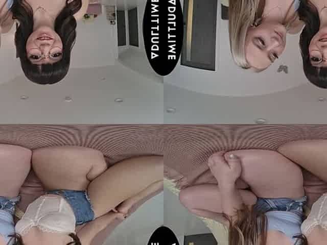 UP CLOSE VR - Tiny Hotties Eva Nyx & Mochi Mona Want to Share Your GIANT BBC - 3SOME POV