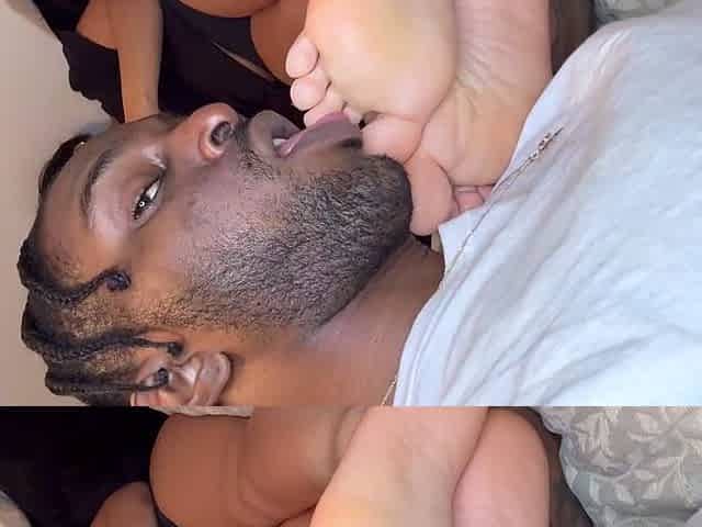 Hot brunette foot fetish play