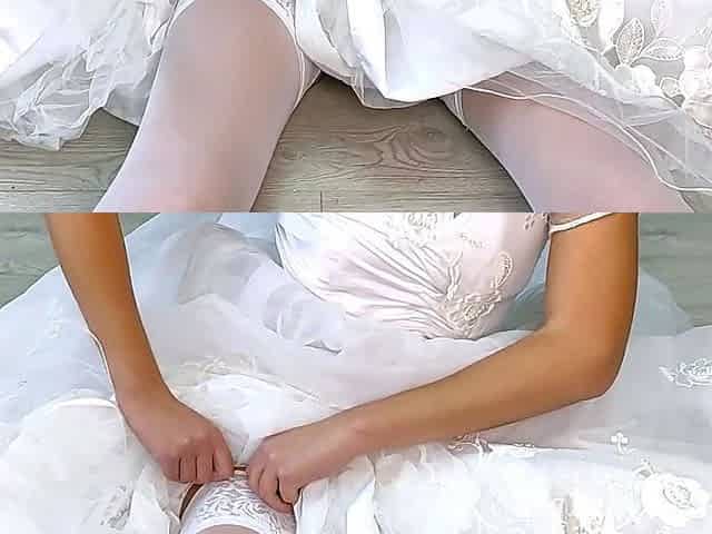 Backstage of a whore bride posing in a photo studio after