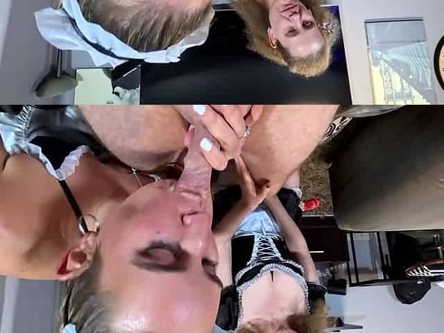 2 seductive French Maid strumpets giving their customer a schlong cleaning service