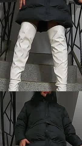 Downjacket Fetish on the Stairs Shiny Boots, Bodystockings Sensual Touch 317