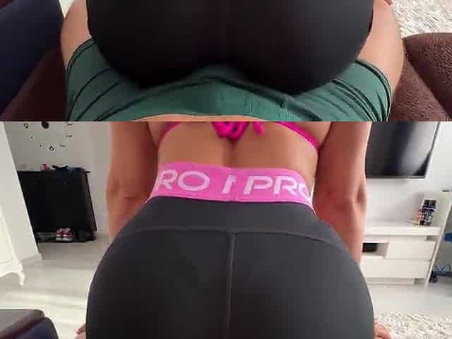 Slutly stepsis teasing me with her ideal butt in nike leggings and let me cum on her butt