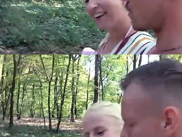 Horny blonde MILF pussydrilled in public