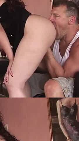 Big ass brunette gets a cumshot on her face