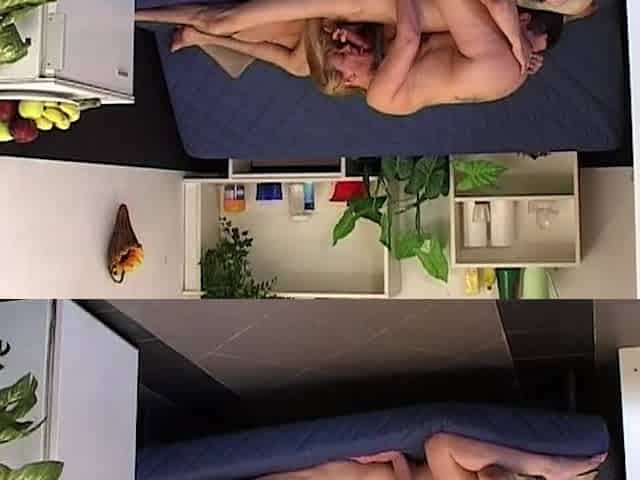 Blonde MILF Stretched Wide by Cucumber and Throbbing Cock