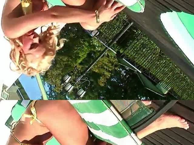 Sexy blondie gets herself drilled beside the pool