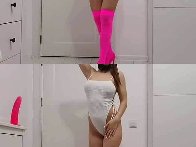 fit angel on high heels with sexy booty screwing a vibrator