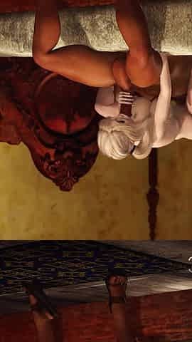 Young horny blonde fucking with a monk in the church