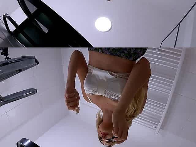 Big Tits Beauty Hot Blonde New Wife in a Cut Modified Short Skirt Loves to Flash Pussy and Ass
