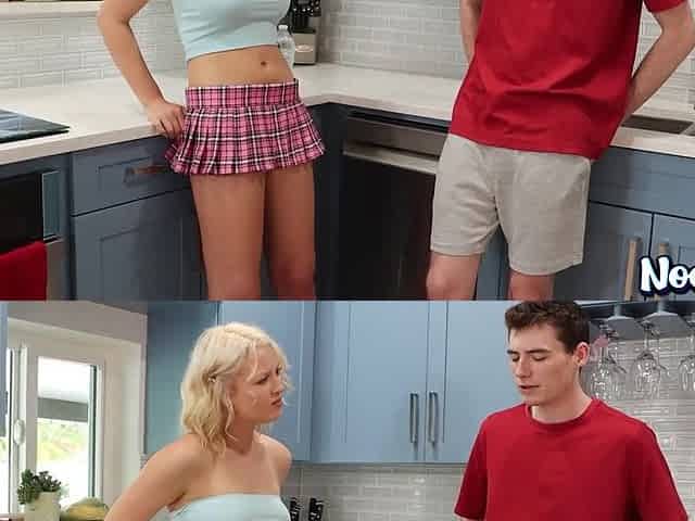 Blonde slut shows boyfriend what he'd be missing as she goes on a trip