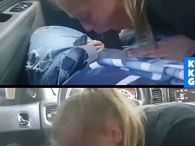 AMATEUR BLONDE SUCKING A BIG BLACK COCK IN A CAR