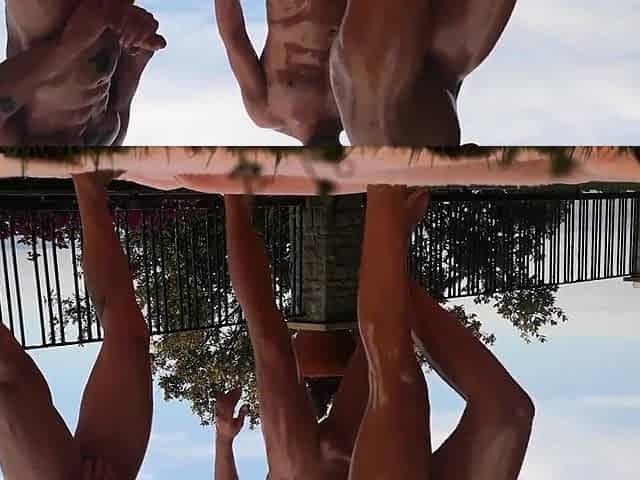 Behind Cameras of Threesome in the garden with Pornstar