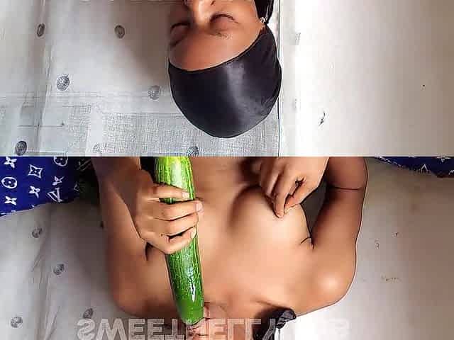 Large Cucumber: eighteen Year old Nelly squirts using large Cucumber