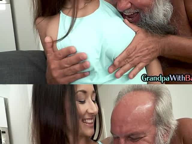 Cute bigtitted babe cockriding grandpa