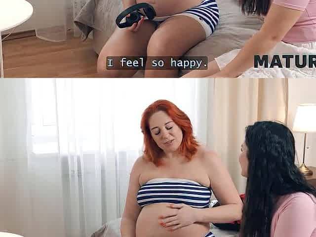 MATURE4K. Neighbours are having pleasure and screwing aged redhead in three-some