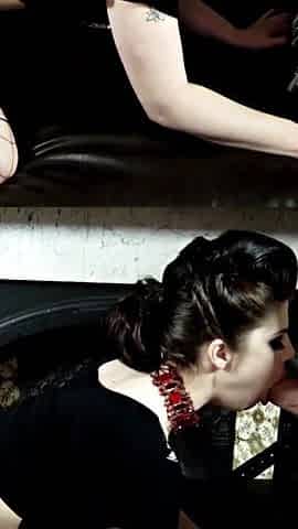 Horny brunette is getting fucked in her mouth and wet pussy