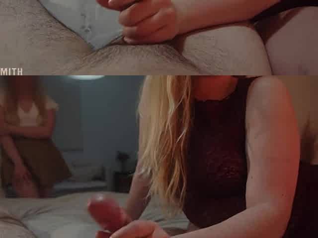 Petite jock jerkoff whilst our stepdaughter watches