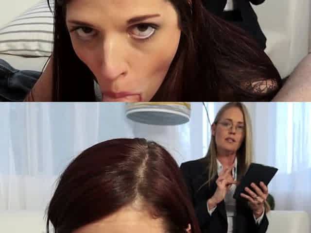 Cumshot for brunette after pov blowjob