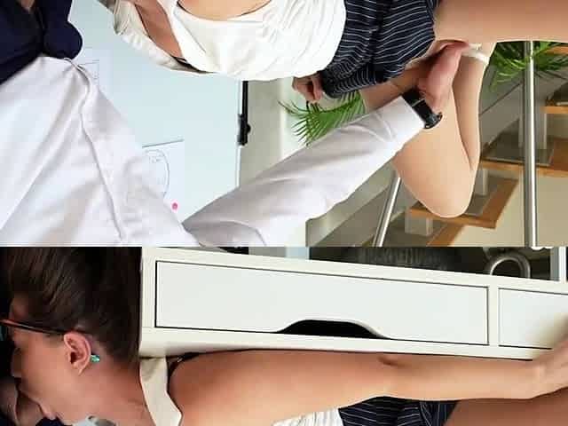 Tattooed Brunette Passionate Blowjob and Hard Fuck on Desk