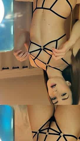 Brunette amateur babe strips off and masturbates